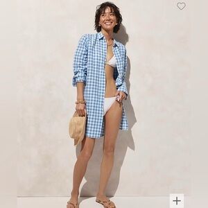 J. Crew blue gingham linen-cotton blend beach shirt cover- NWT 2x
